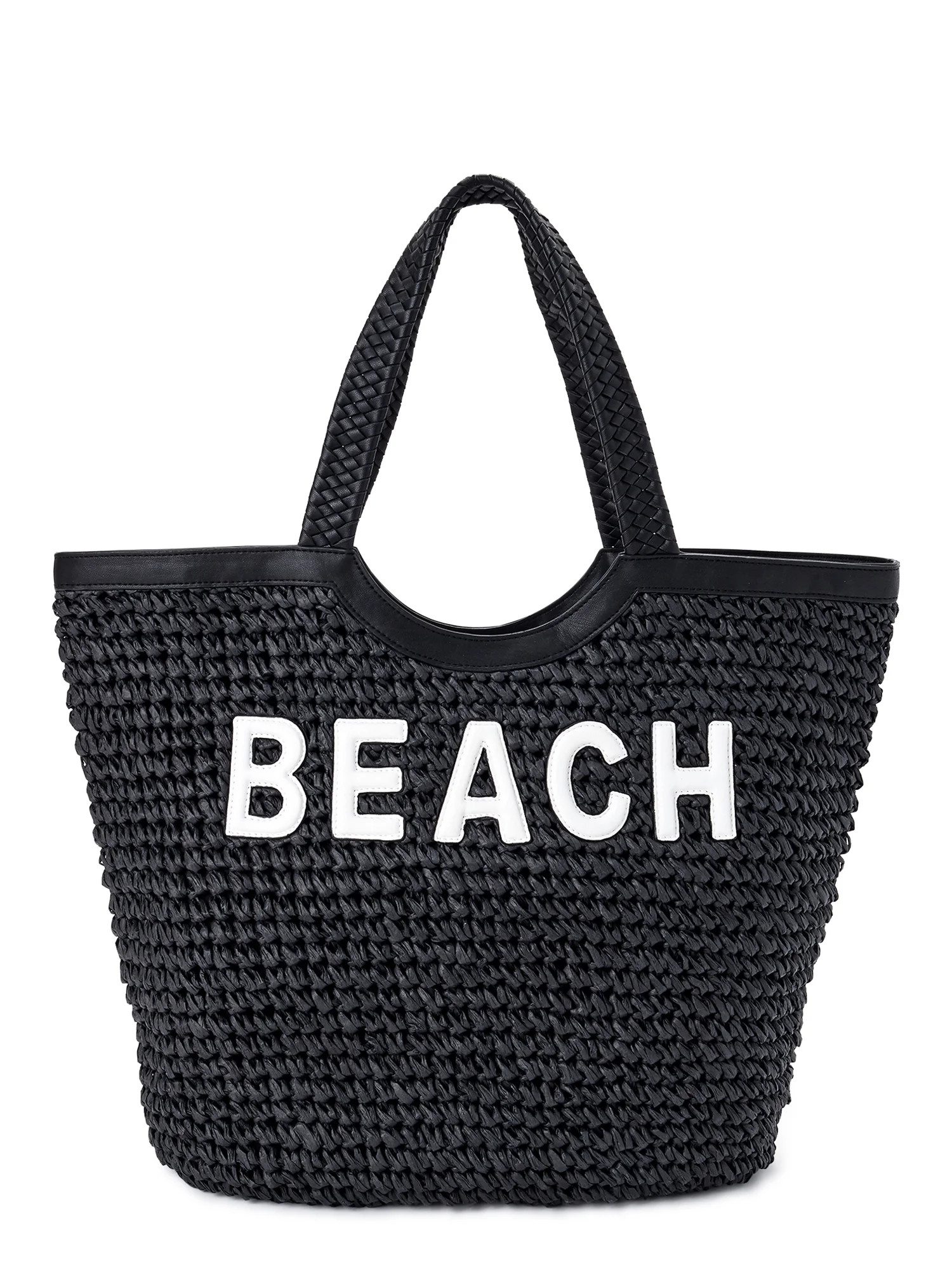Time and Tru Extra Large Woven Straw Beach Travel Tote Bag | Walmart (US)