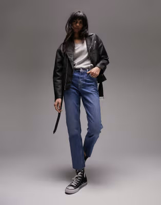 Topshop straight jeans in mid blue | ASOS (Global)