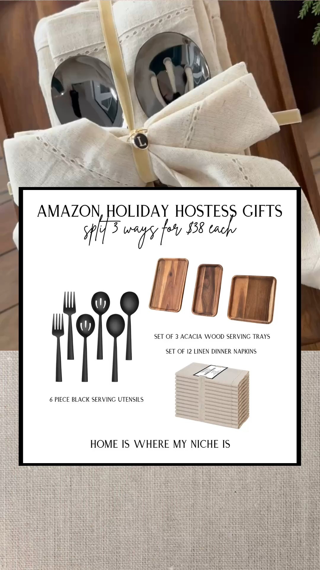 G I F T / Hostess Gift:
+ linen napkins
+ wood serving tray 
+ black serving spoons

Amazon Canada | Christmas Decor | Holiday Party | Entertaining | For Her

#LTKcanada #LTKholiday #LTKhome