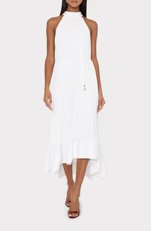 Milly Nalani Pleated Sleeveless High-Low Midi Dress in White at Nordstrom, Size 0 | Nordstrom