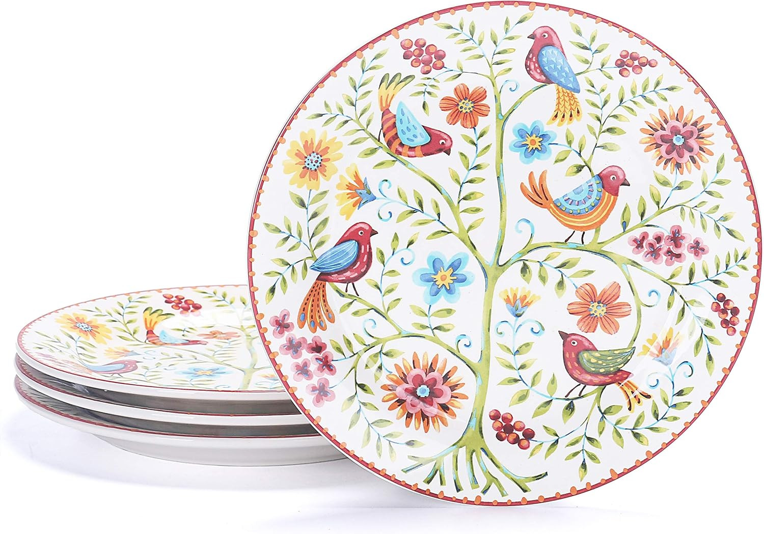 Bico Red Spring Bird Salad Plates Set of 4, 8.75 Inch Ceramic Dessert Plates for Salad, Appetizer... | Amazon (US)