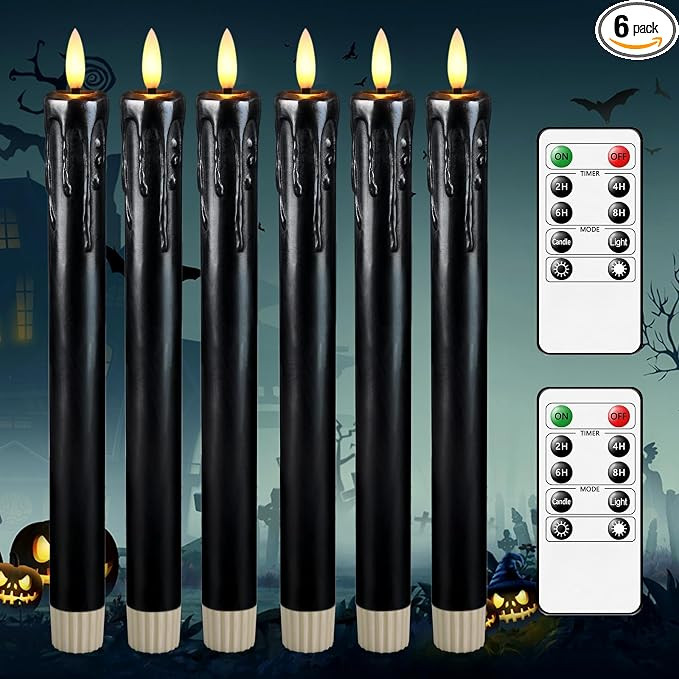 Lezonic Black Flameless Taper Candles Battery Operated with Remote, Long LED Candlesticks Flicker... | Amazon (US)
