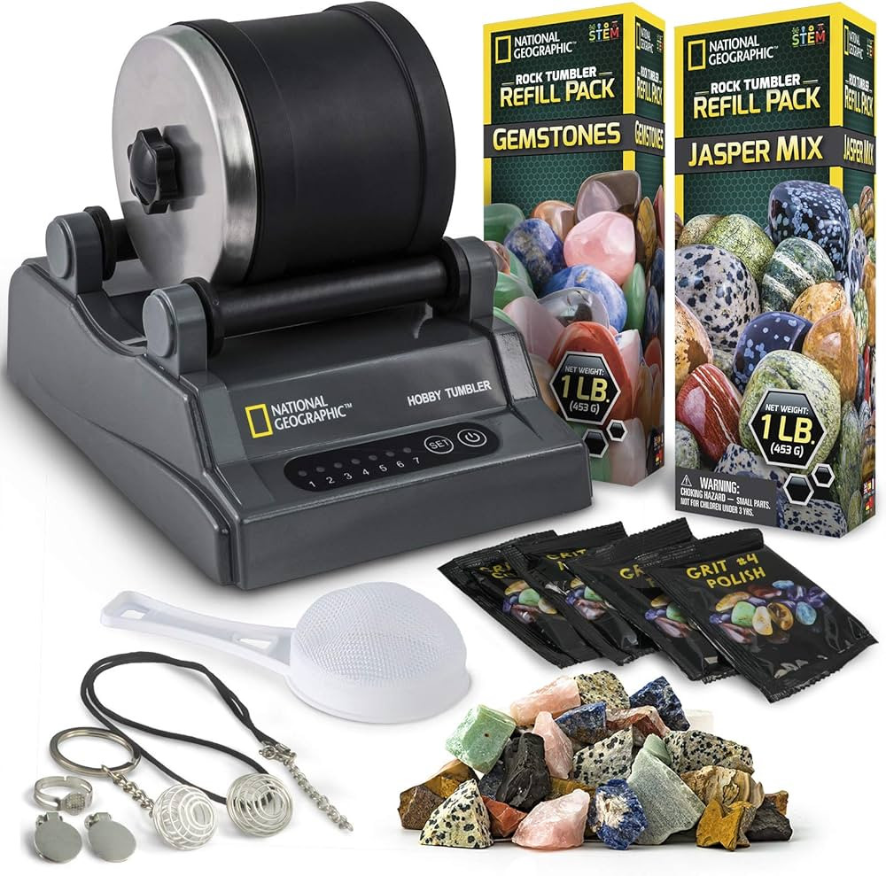 NATIONAL GEOGRAPHIC Hobby Rock Tumbler Kit - Rock Polisher for Kids & Adults, Noise-Reduced Barre... | Amazon (US)
