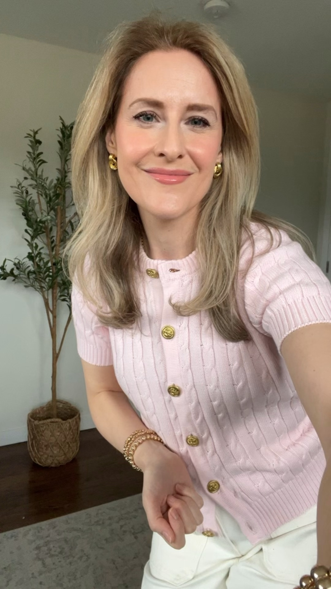 Walmart short sleeve cable knit sweater cardigan is pretty for spring events or the office. I went up one size to a medium (runs small). #walmartfashion 

#LTKOver40