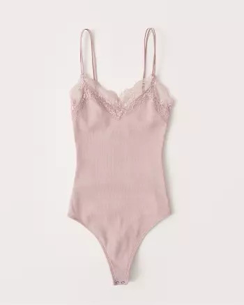 Abercrombie & Fitch Womens Lace-Trim Cami Bodysuit in Light Pink - Size XS | Abercrombie & Fitch US & UK