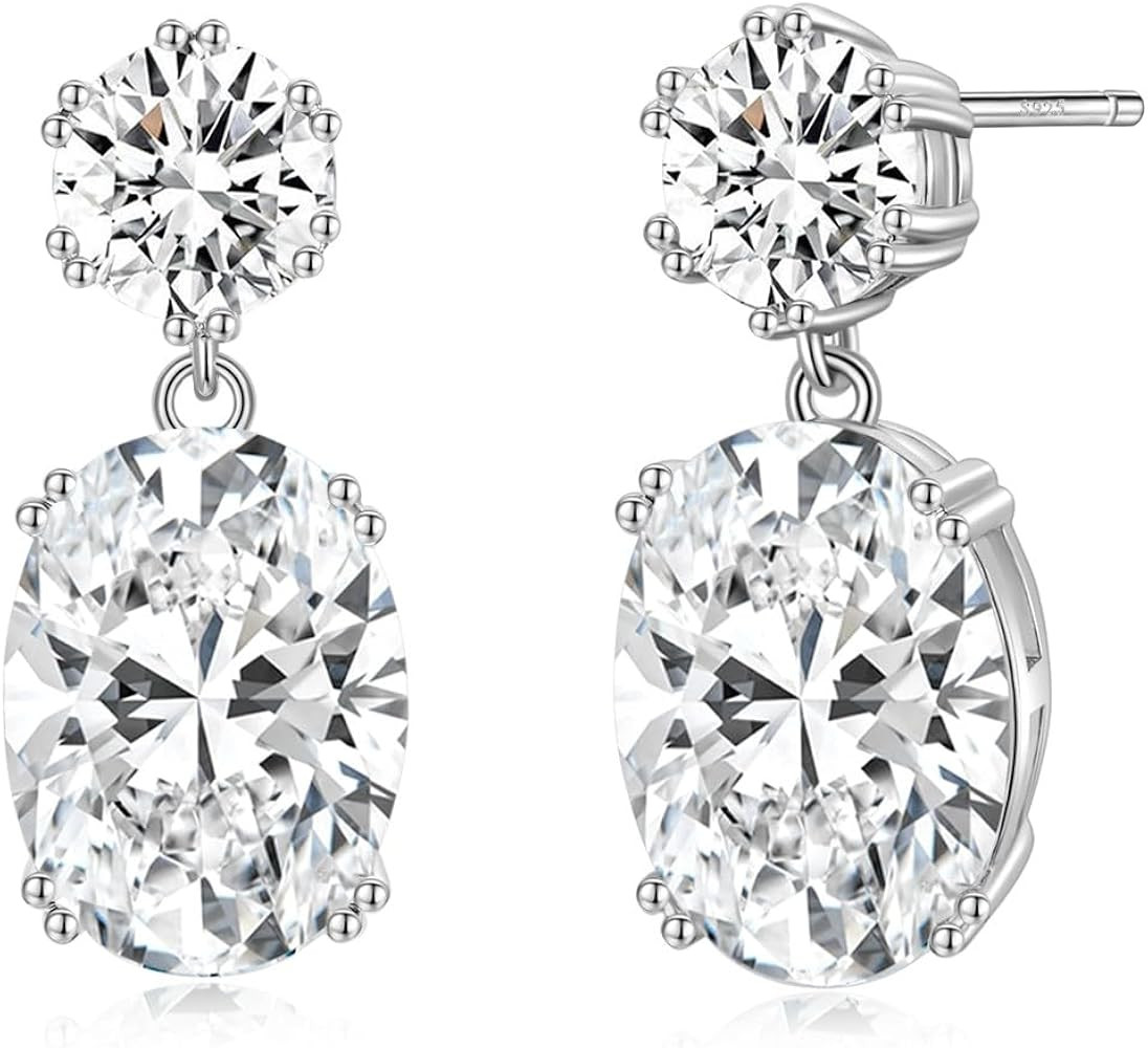 EAMTI Wedding Earrings for Women Cubic Zirconia Dangle Bridal Earrings 925 Sterling Silver Post O... | Amazon (US)