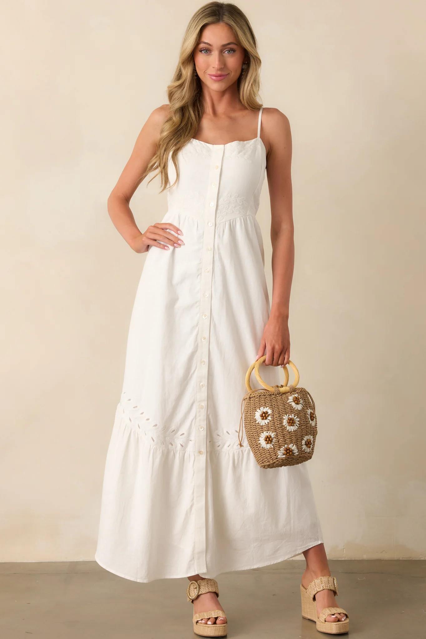 Z Supply White Citadelle Embroidered Linen Maxi Dress | Red Dress