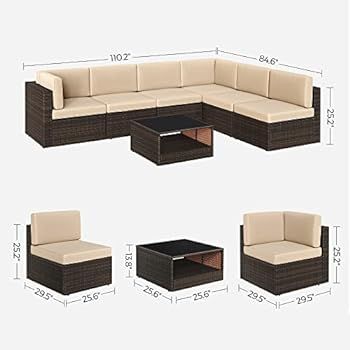 SONGMICS Outdoor Sectional Sofa Couch, 7-Piece Patio Furniture Set, Handwoven PE Wicker Rattan Patio | Amazon (US)