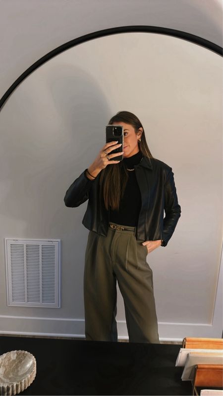 Vegan Leather jacket; trousers.

Code CLAIRE20 towards jacket & turtleneck and full priced  MMLF pieces 

Office look. Elevated casual. Trouser style 

#LTKworkwear #LTKfindsunder100 #LTKstyletip