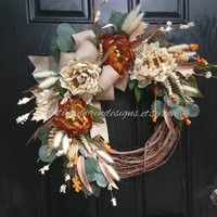 Fall Hydrangea Wreath, Large Fall Wreath With Pumpkin Orange & Cream, Door Eucalyptus Gift | Etsy (US)
