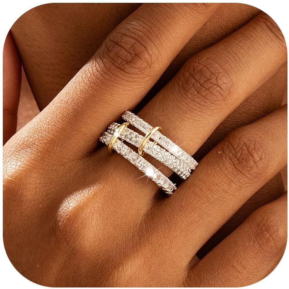 Silver Stackable Rings for Women Non Tarnish – Statement Mixed Metals Multi Ring Stack Rings Se... | Amazon (US)