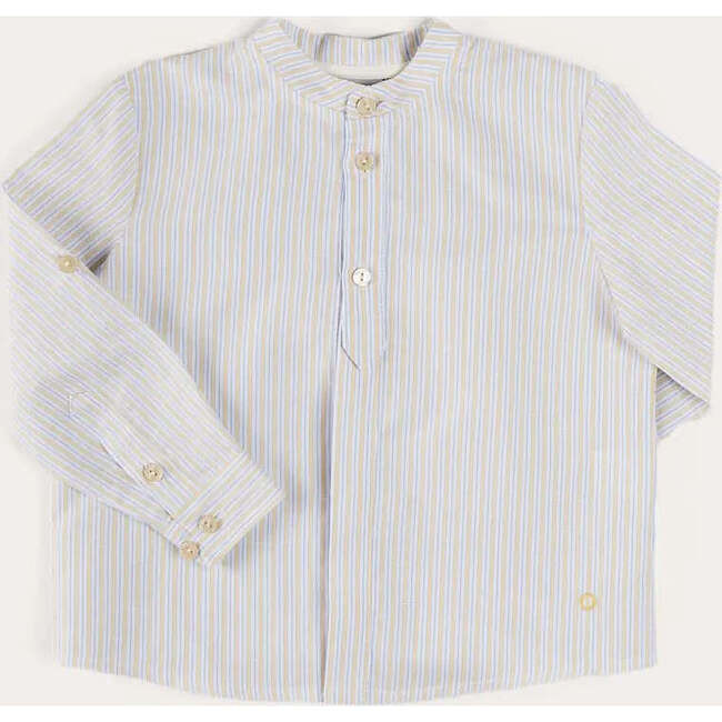 Stafford Striped Mao Collar Long Sleeve Shirt in Yellow | Maisonette