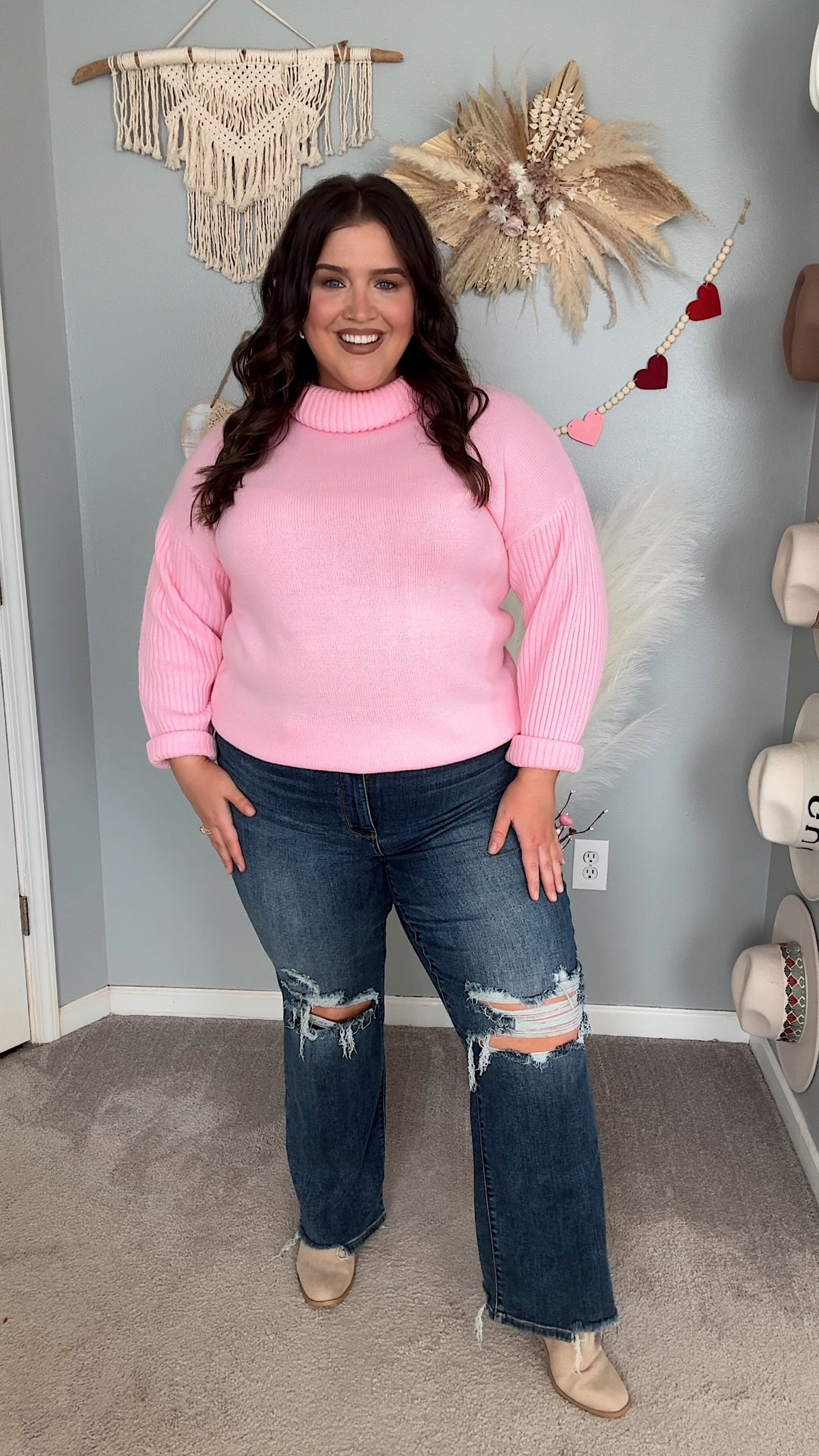 Amazon casual everyday style with a pop of color 🌸 Turtleneck sweater, distressed curvy denim. Size XXL + 16 plus jeans 
Easy Valentine’s Day outfit inspo

#LTKFindsUnder50 #LTKStyleTip #LTKPlusSize