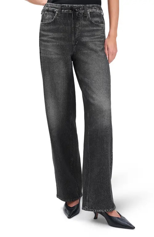 rag & bone Miramar Pull-On Wide Leg Cotton Terry Sweatpant Jeans in Washed Black at Nordstrom, Size Small | Nordstrom