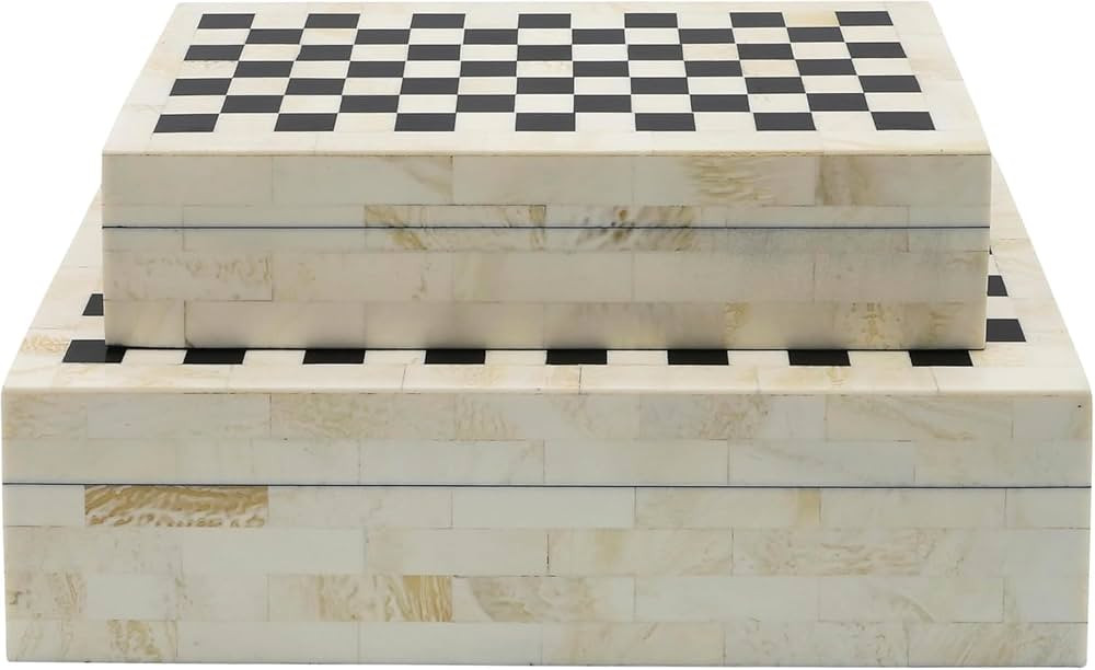 Set of 2 Checkered Decorative Storage Boxes with Lids – Resin & Wood Home Organizer Keepsake Bo... | Amazon (US)