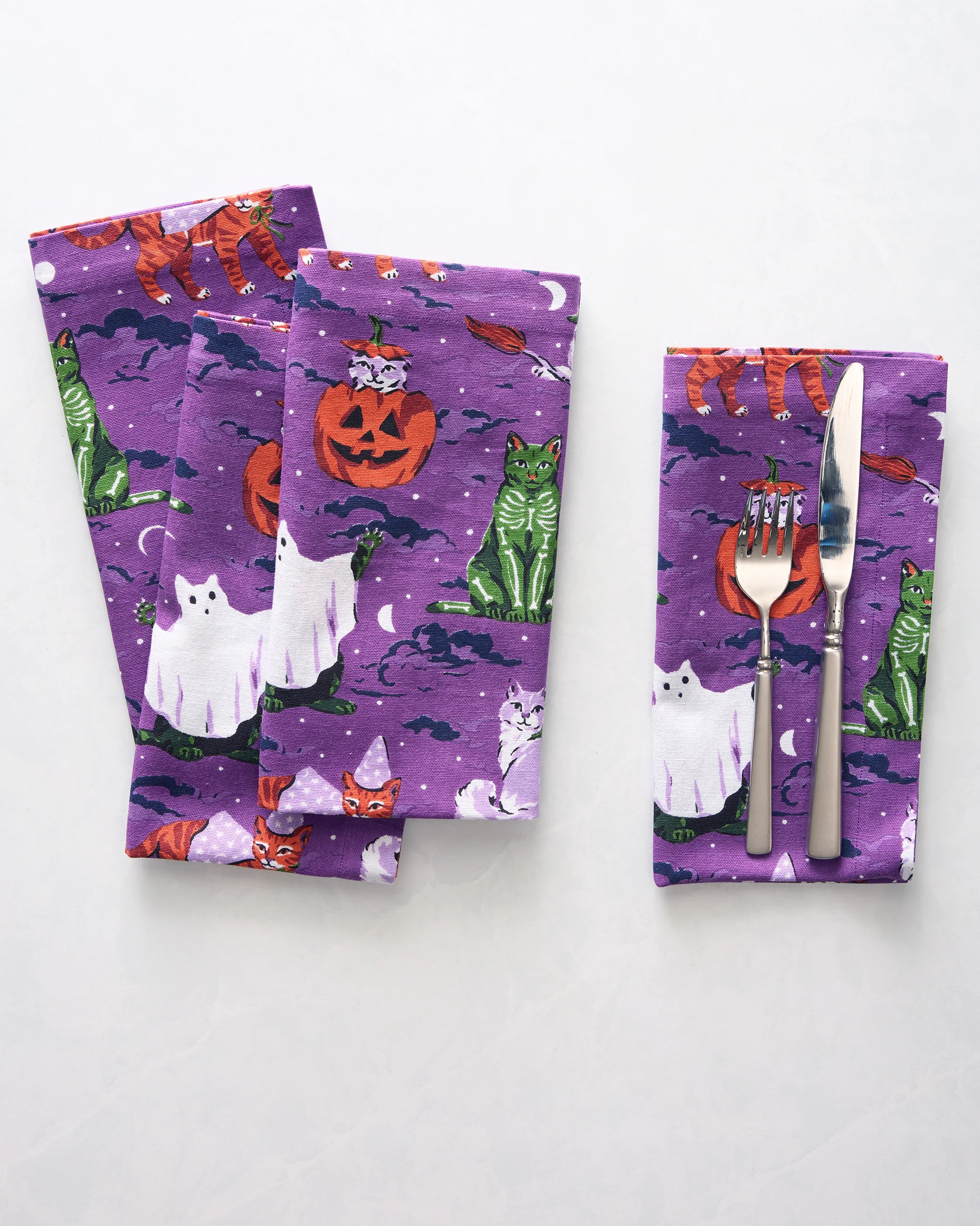 Halloween House Cats - Dinner Napkins Set Of 4 - Purple Tonic | Printfresh