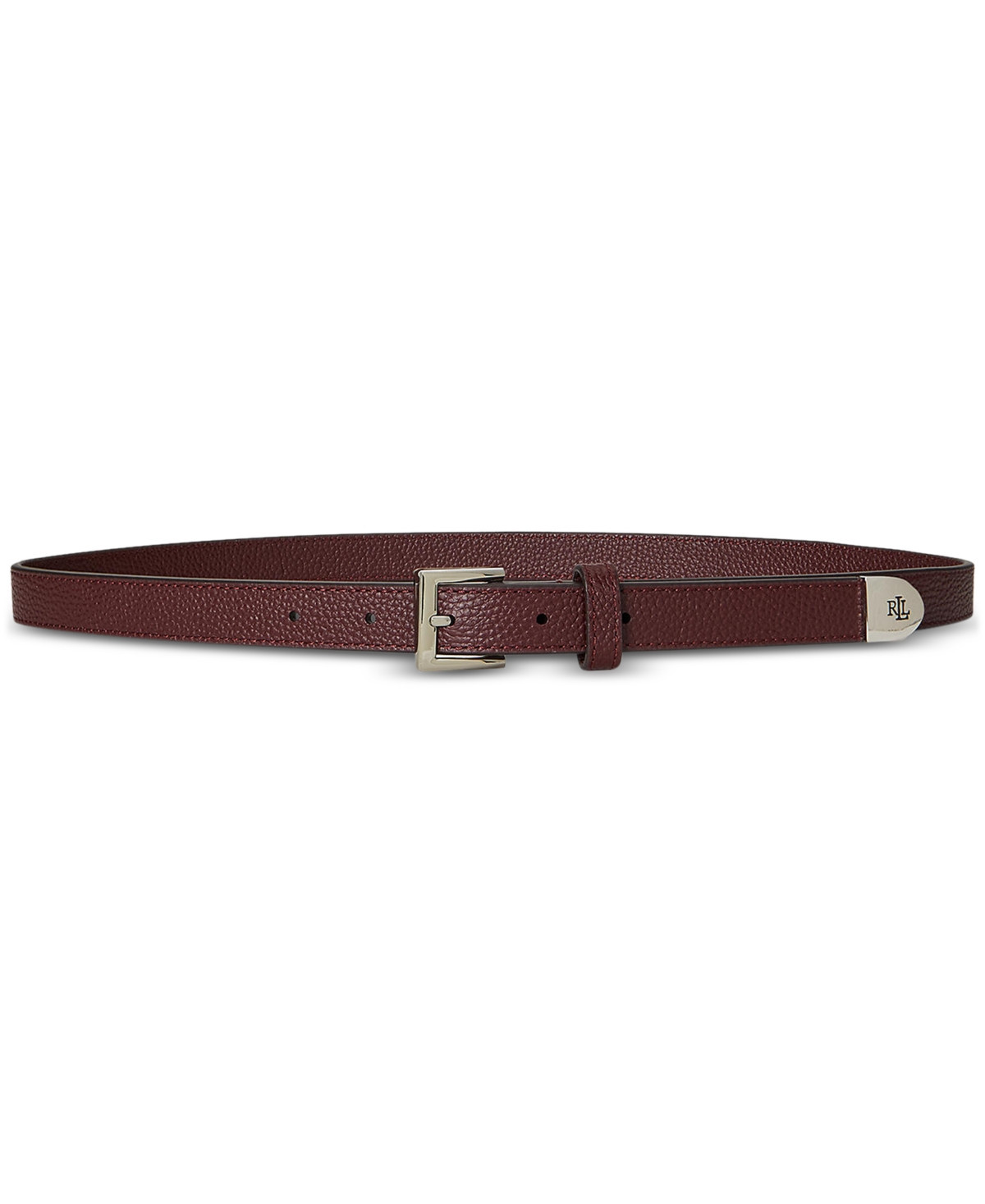 Lauren Ralph Lauren Pebbled Leather Skinny Belt - Dark Garnet | Macy's