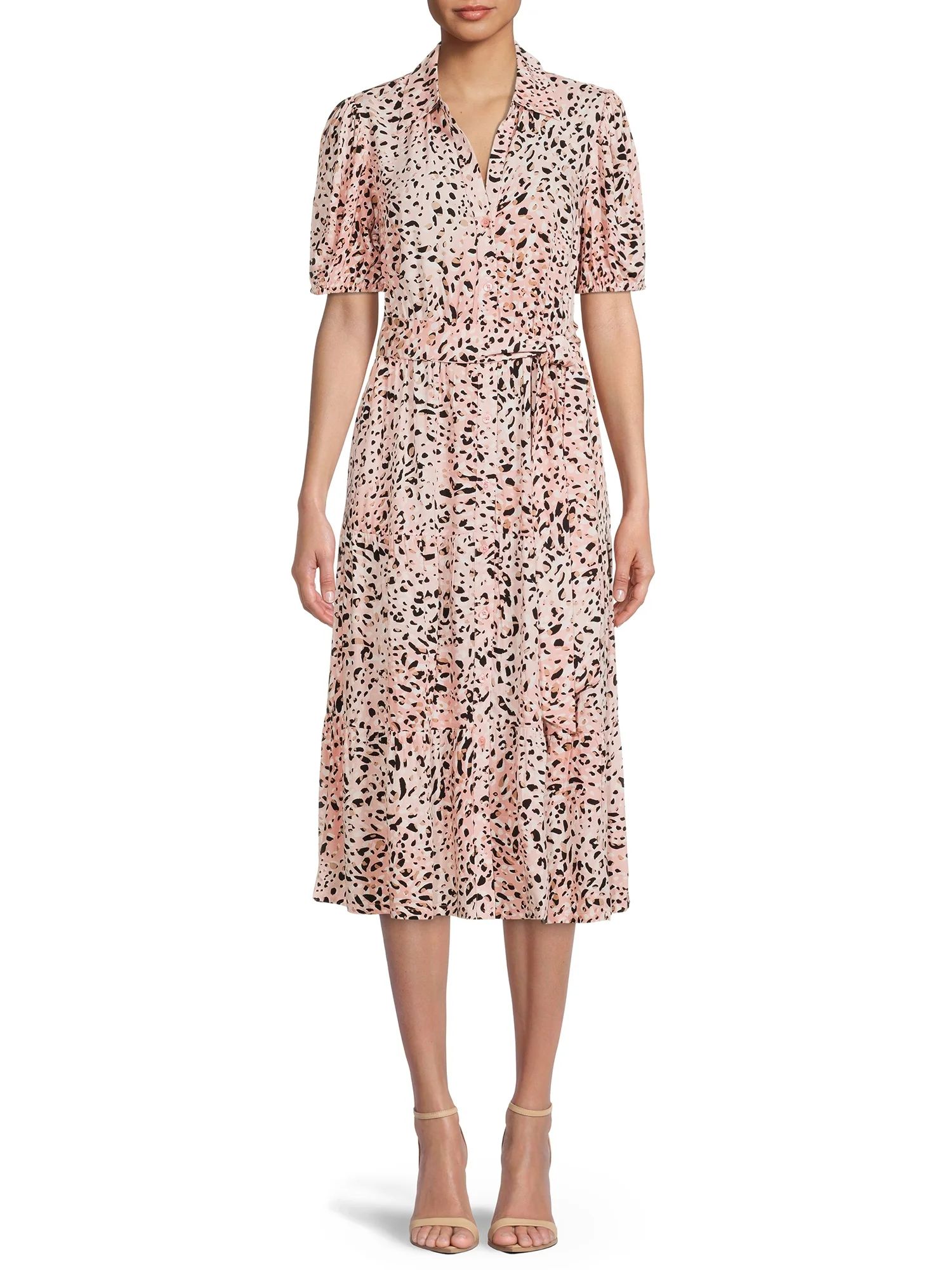 Time and Tru Women's Tiered Midi Shirt Dress | Walmart (US)