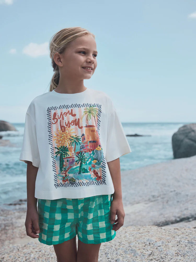 Ecru Bisou Beaded Oversized Boxy T-Shirt (3-16yrs) | Next US