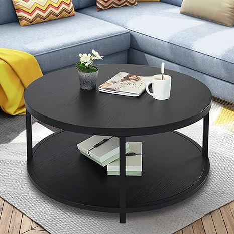 EdMaxwell Round Coffee Table Black Coffee Tables for Living Room 35.8" Rustic Industrial Design C... | Amazon (US)