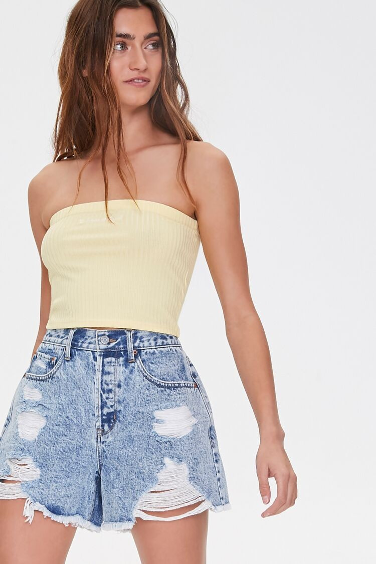 Acid Wash Denim Shorts in Light Denim, Size 0 | Forever 21 (US)