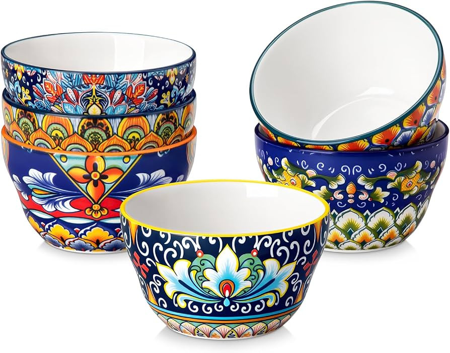 vancasso SIMI Bouillon Cups Set of 6, 8 Oz Ceramic Dessert Bowls, Colorful Bohemian Small Bowls f... | Amazon (US)