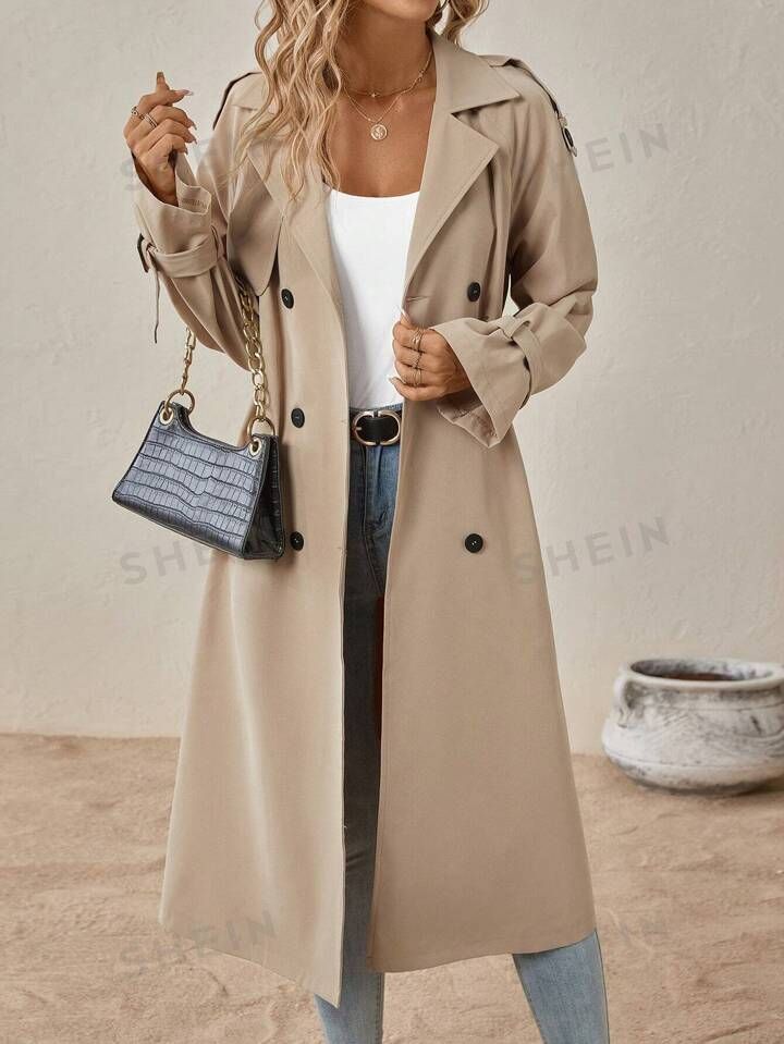 SHEIN Clasi Raglan Sleeve Double Breasted Belted Trench Coat | SHEIN