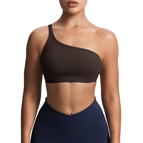 Aoxjox Women's Workout Sports Bras One Shoulder Astoria Asymmetrical Bra Fitness Training Gym Yoga Crop Tank (Mulch, X-Large) | Amazon (US)