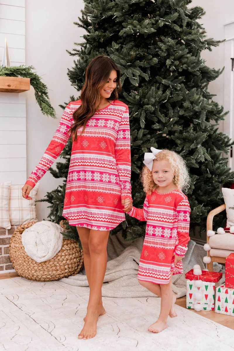 End Of Today Kids Pink Fair Isle Pajama Dress FINAL SALE | The Pink Lily Boutique