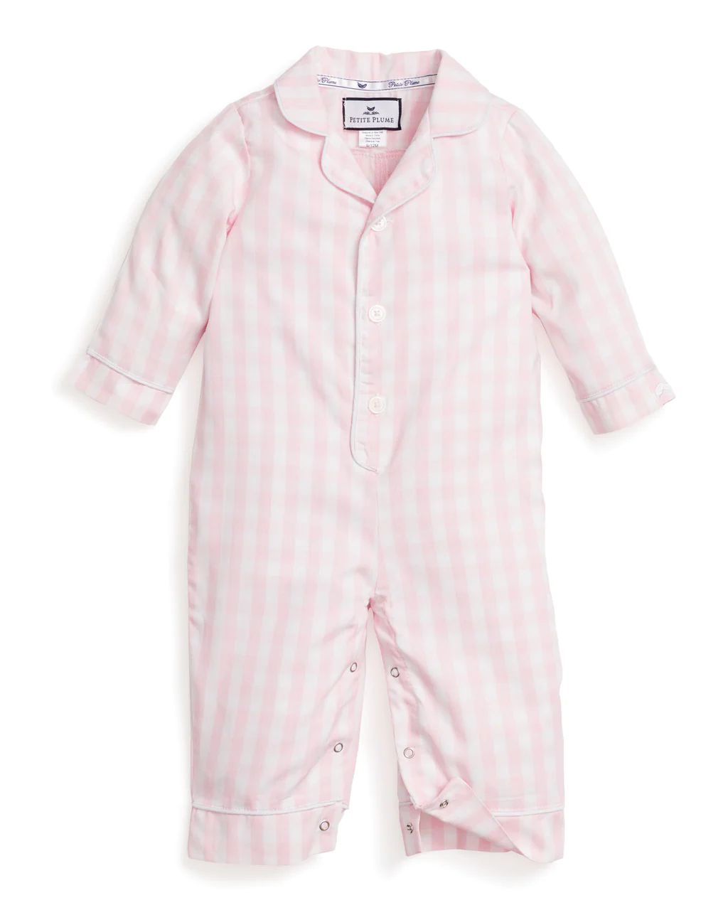 Baby's Twill Romper in Pink Gingham | Petite Plume