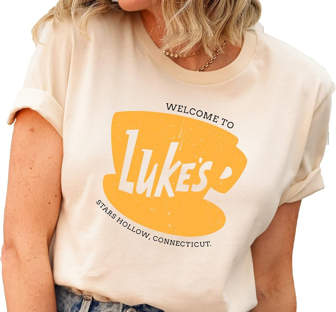 Luke's Diner Shirt, Women Vintage Luke's Coffee Logo T-Shirt, Stars Hollow Top Tee, Short Sleeve ... | Amazon (US)