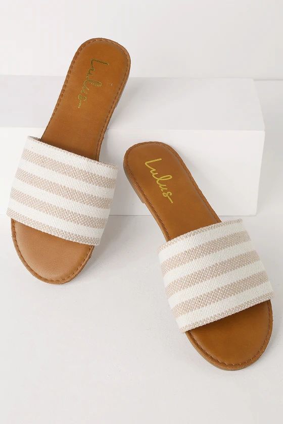 Addison Tan Striped Slide Sandals | Lulus (US)