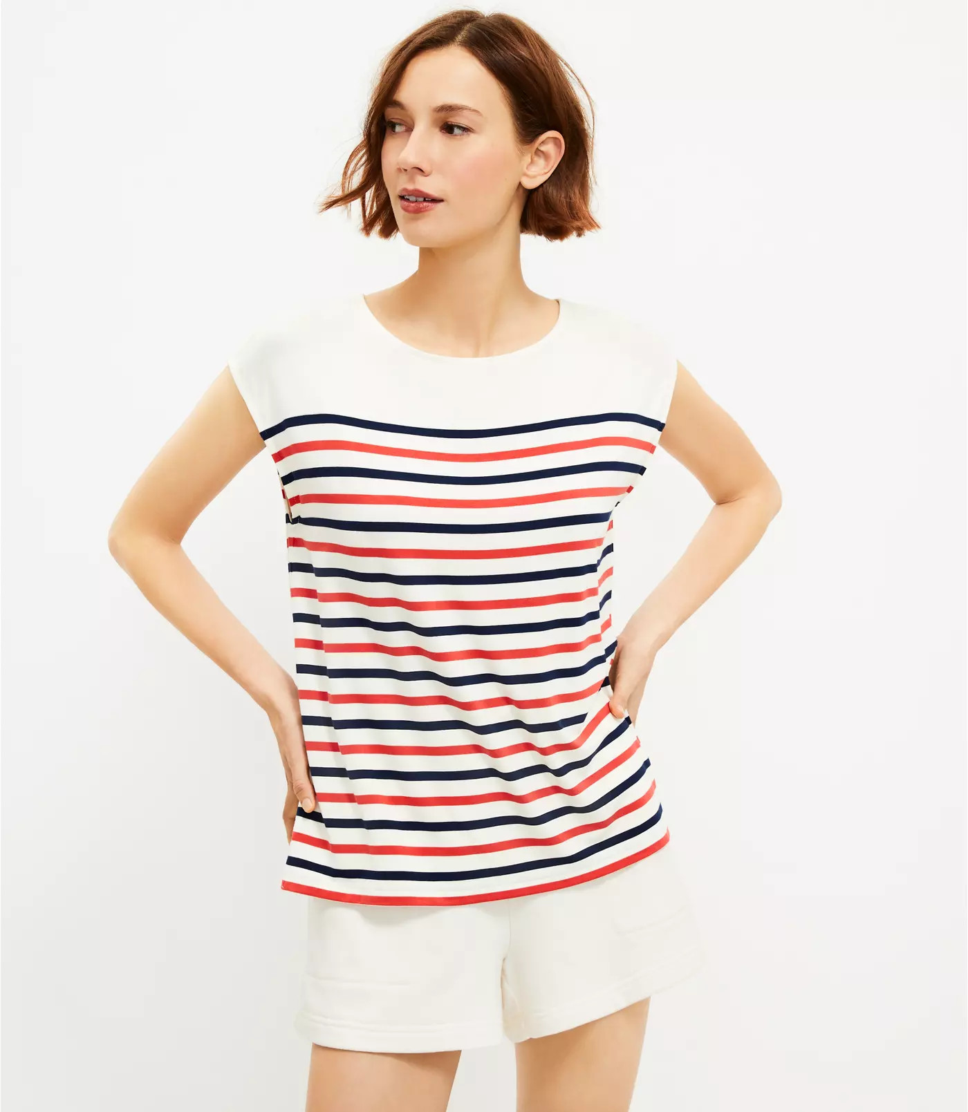 Lou & Grey Striped Signaturesoft Jersey Cap Sleeve Tee | LOFT