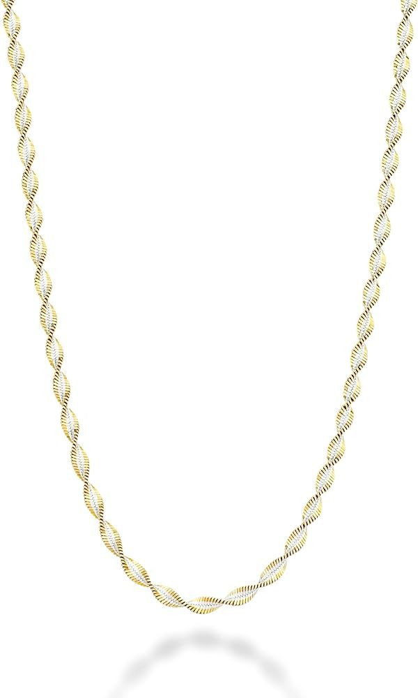 Miabella 925 Sterling Silver Italian Solid 2.5mm Two-Tone Twisted Herringbone Chain Necklace for ... | Amazon (US)