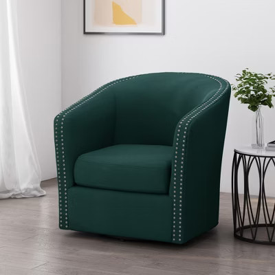 31.25'' Linen Fabric Swivel Club Chair with Barrel Tub Shape, Nailhead Accents, Iron Legs and Hand-Crafted Details | Target