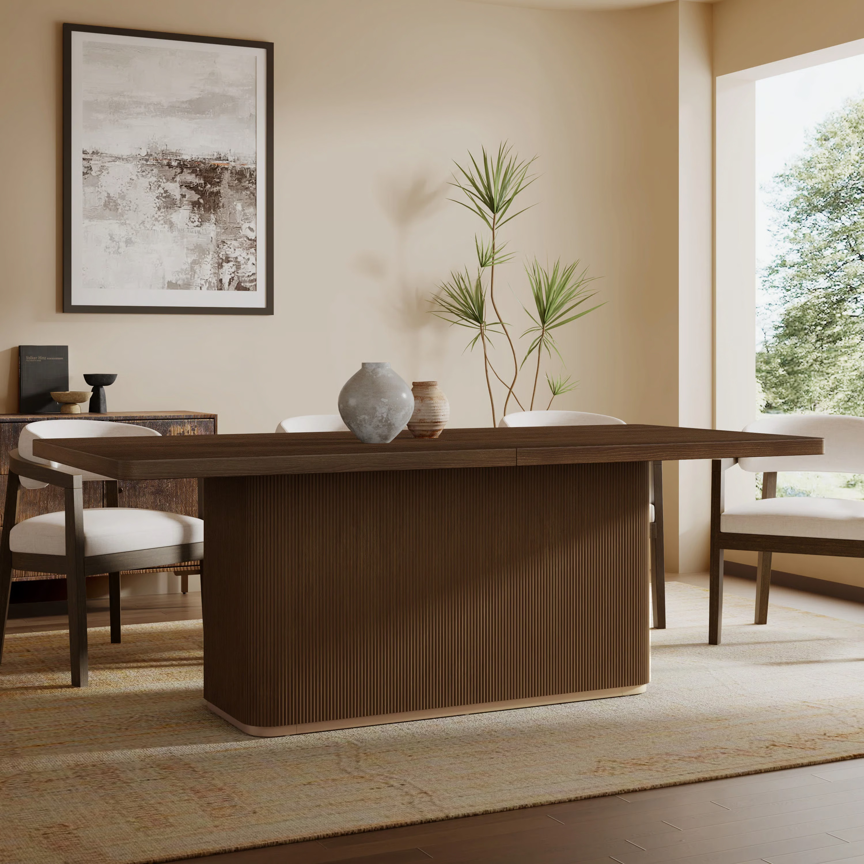 Latitude Run® Defeo 84'' Rectangular Mid-Century Modern Dining Table With Ash Veneer Top – Sea... | Wayfair North America