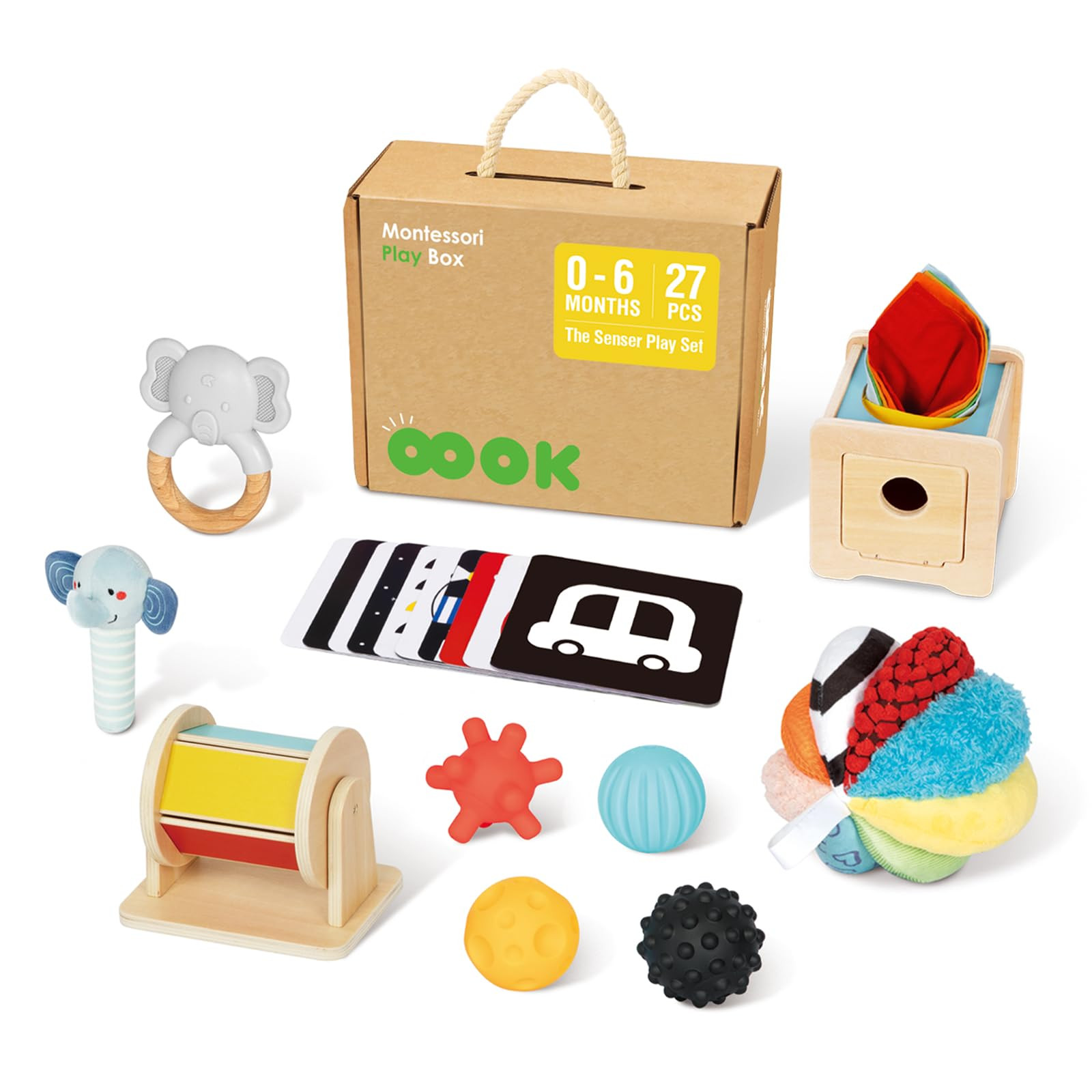 OOOK Montessori Toys 0-6 Months, Montessori Toy Set, 7 in 1 Newborn Baby Toys with Spinning Drum,... | Amazon (US)