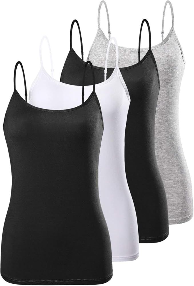Air Curvey 2&4 PCS Basic Camisole for Women Cami Tanks Adjustable Spaghetti Strap Tank Tops | Amazon (US)