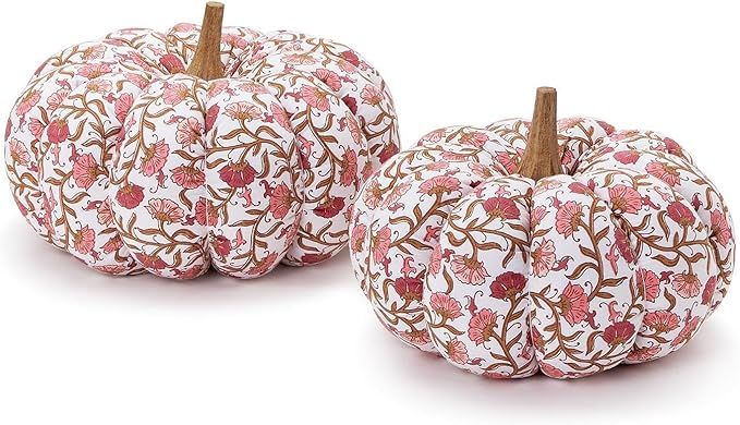 Two's Company Autumn Blush Hand Crafted Pumpkins with Wooden Stem, Cotton, Set of 2, Home Decor a... | Amazon (US)