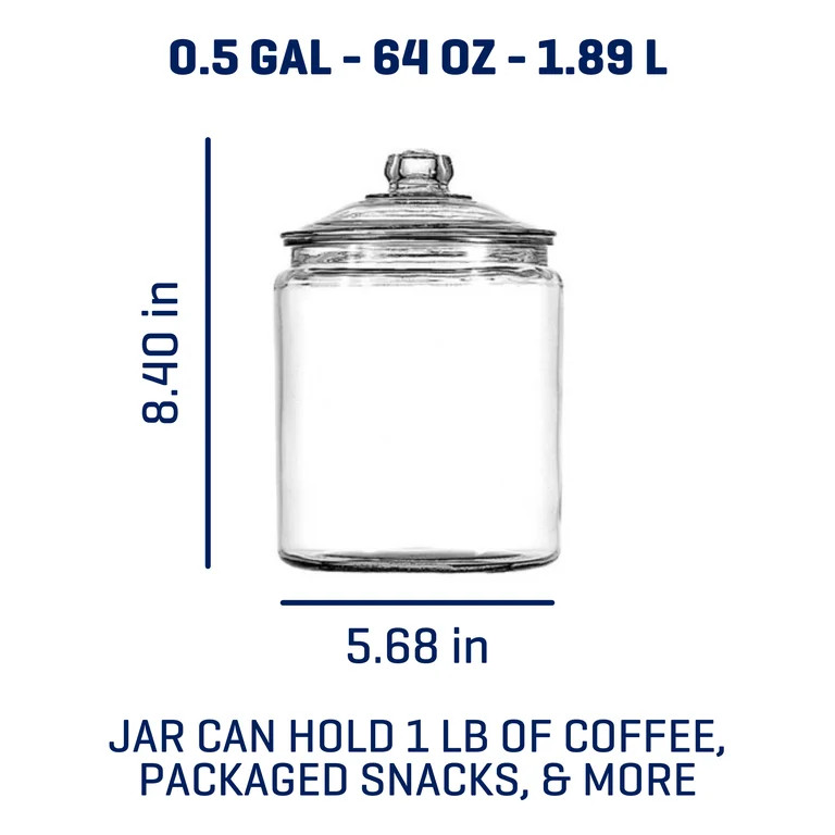 Anchor Hocking Heritage Hill Glass Jar with Lid, 1/2 Gallon, Best Used for Pantry Jar Storage and... | Walmart (US)