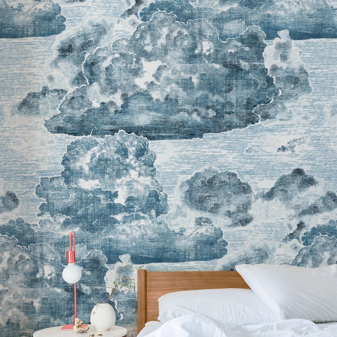 Vintage Style Cloud Wallpaper Light Blue Sky Wall Art - Etsy | Etsy (US)