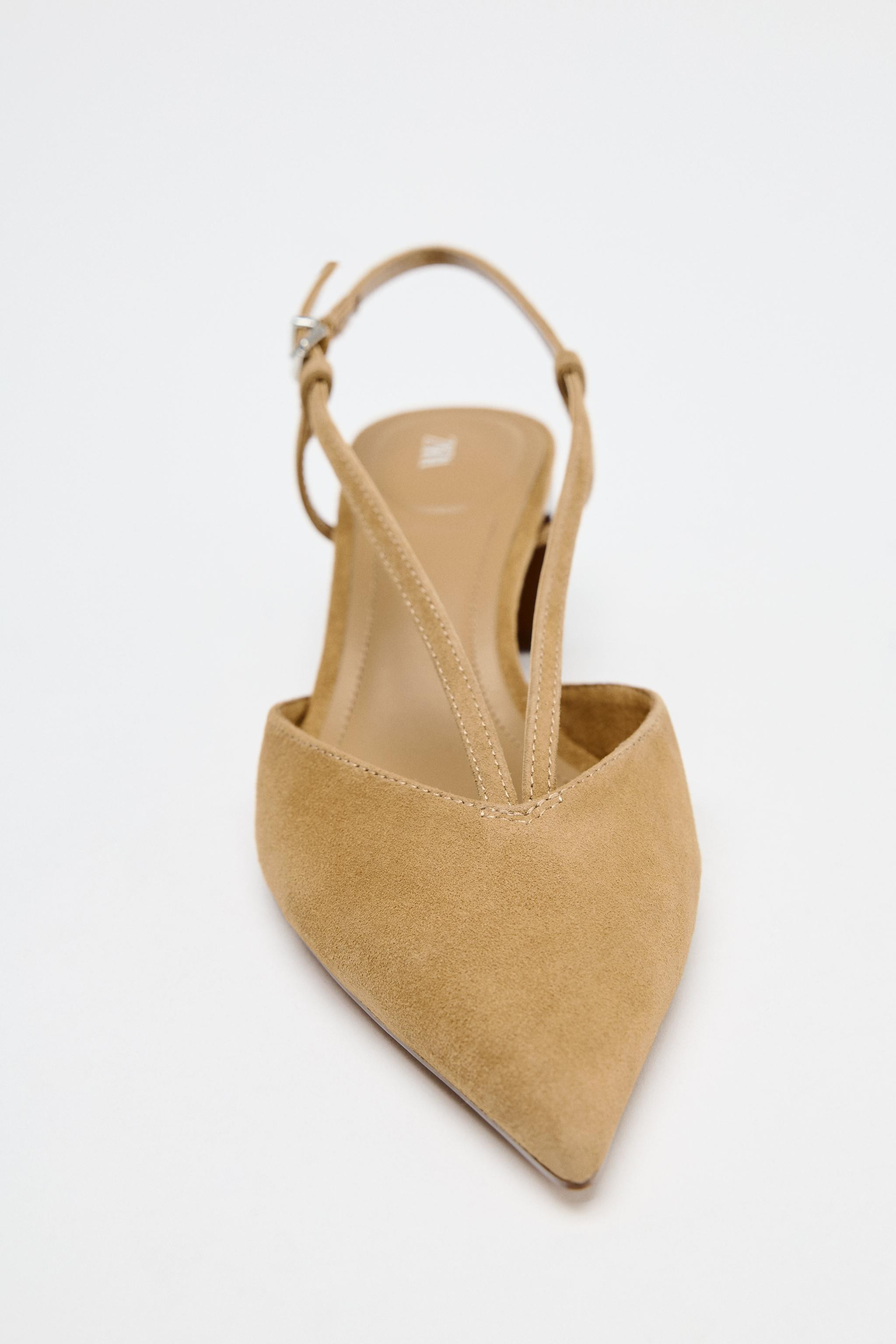 SPLIT LEATHER STRAPPY SLINGBACK PUMPS | Zara US