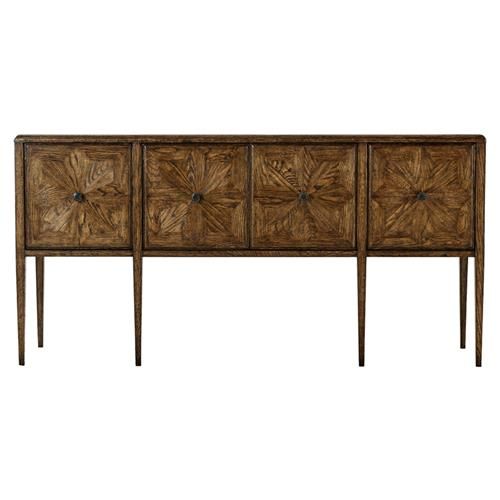 Theodore Alexander Nova Mid Century Modern Dusk Brown Oak Wood 4 Door Sideboard | Kathy Kuo Home