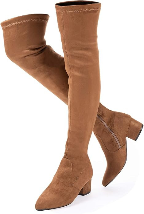 N.N.G Womens Over The Knee Boots Winter Suede Pointed Toe Chuck Heel Comfy Elastic Opening | Amazon (US)