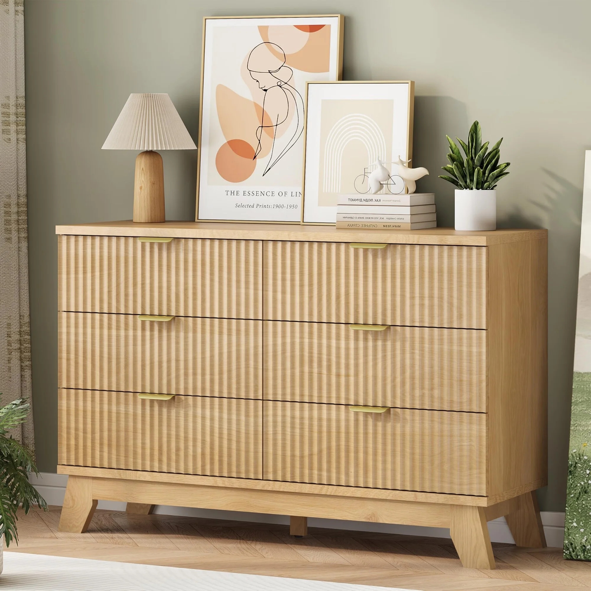 FANRAL 6 Drawer Dresser Fluted Dresser for Bedroom,Wooden Chest Of Drawers Modern Dresser for Clo... | Walmart (US)