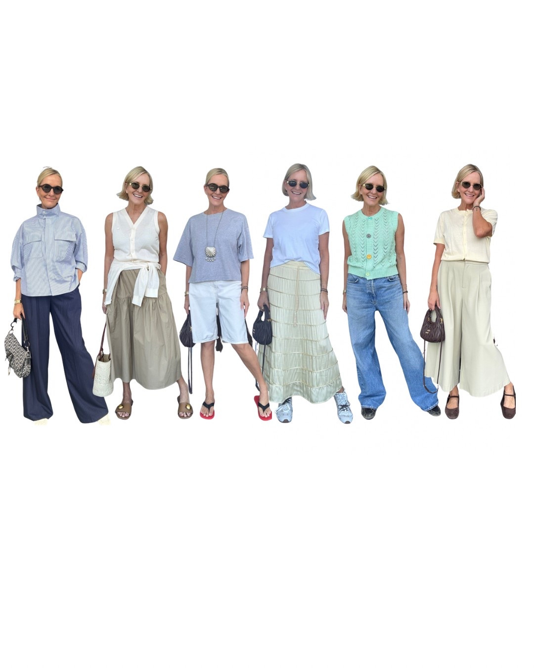 What I’ve been wearing lately.

The yellow silk skirt is not listed below (it’s from Flannel, size 2).
Light green COS culottes and white denim shorts are no longer available but I’ve listed similar xx

#LTKsummer #LTKover50style #LTKaustralia