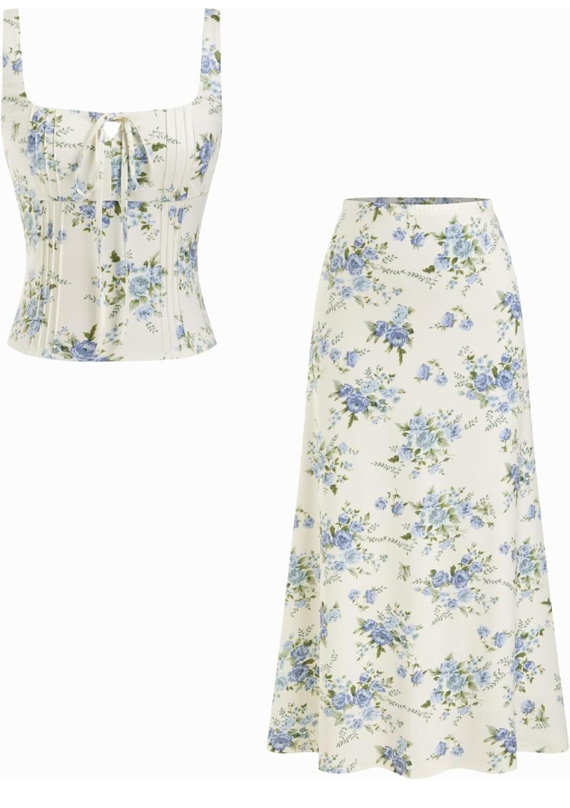 CIDER Womens Two Piece Outfits Floral Tie Front Tank Tops and A Line Skirts Summer Casual Going O... | Amazon (US)