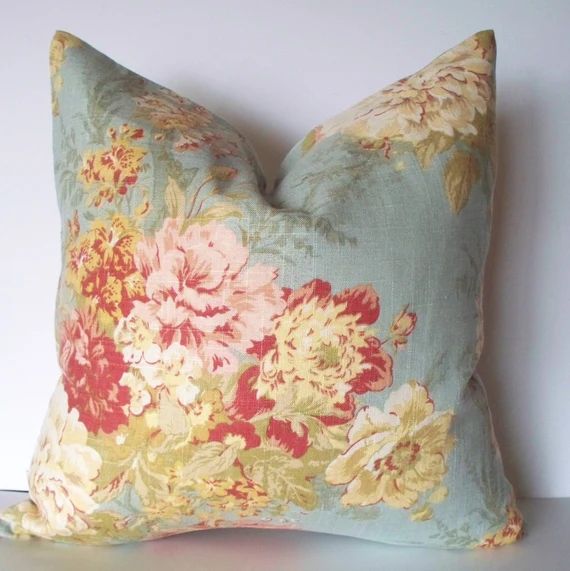 Blue Floral Pillow Cover, Robin Egg Blue Pillow Shabby Chic Floral Pillow 0 | Etsy (US)