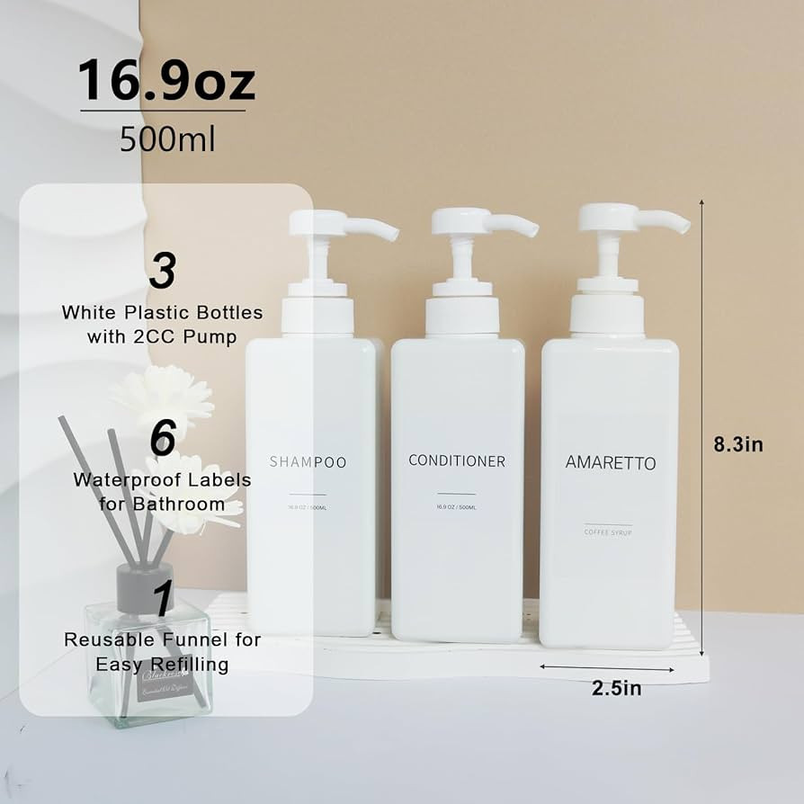 Shampoo and Conditioner Dispenser, Refillable Plastic Shampoo Pump Bottles with Waterproof Labels... | Amazon (CA)