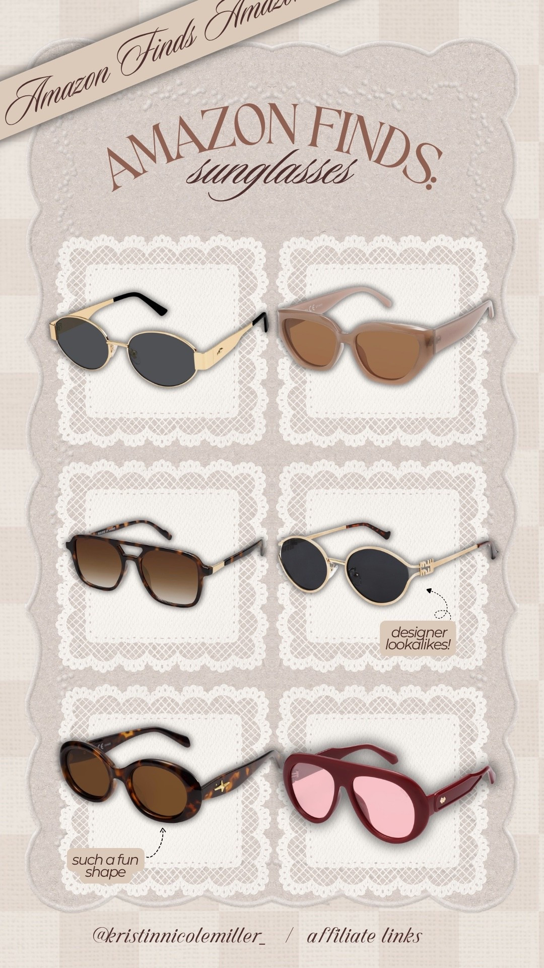 Rounded up the cutest Amazon sunglasses for yall!! 

Seasonal finds mom favorites trending affordable lookalikes doop style accessories 

#LTKootd #LTKmomlife #LTKSeasonal